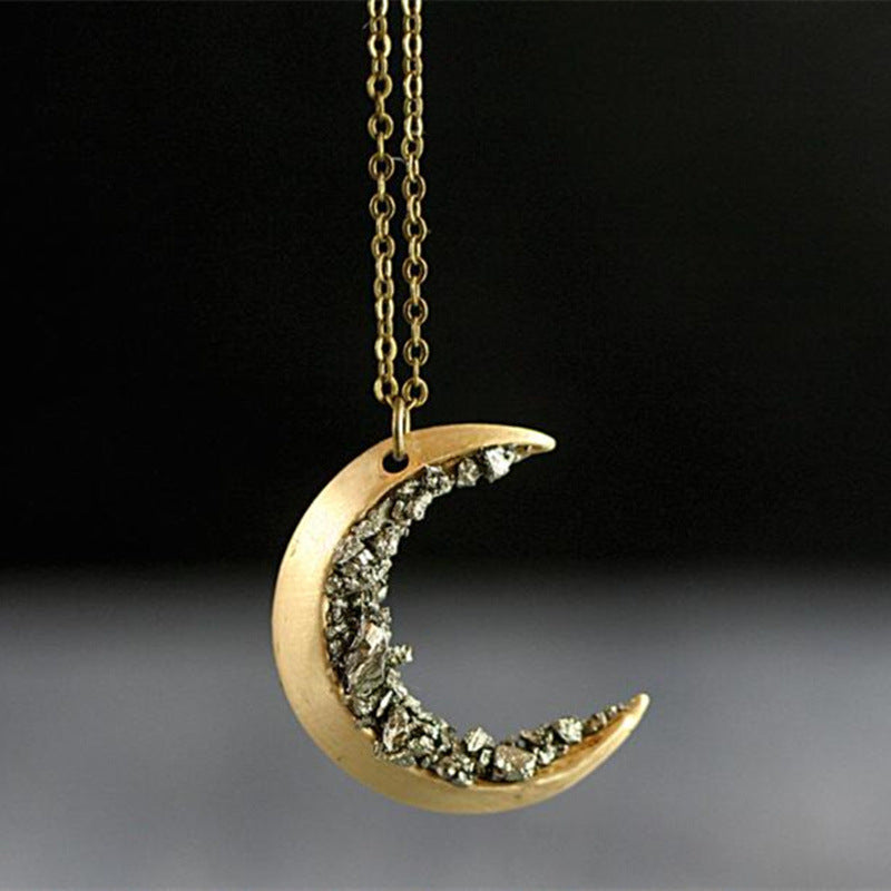 Pin Broken Crystal Gold Crescent Necklace