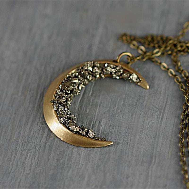 Pin Broken Crystal Gold Crescent Necklace