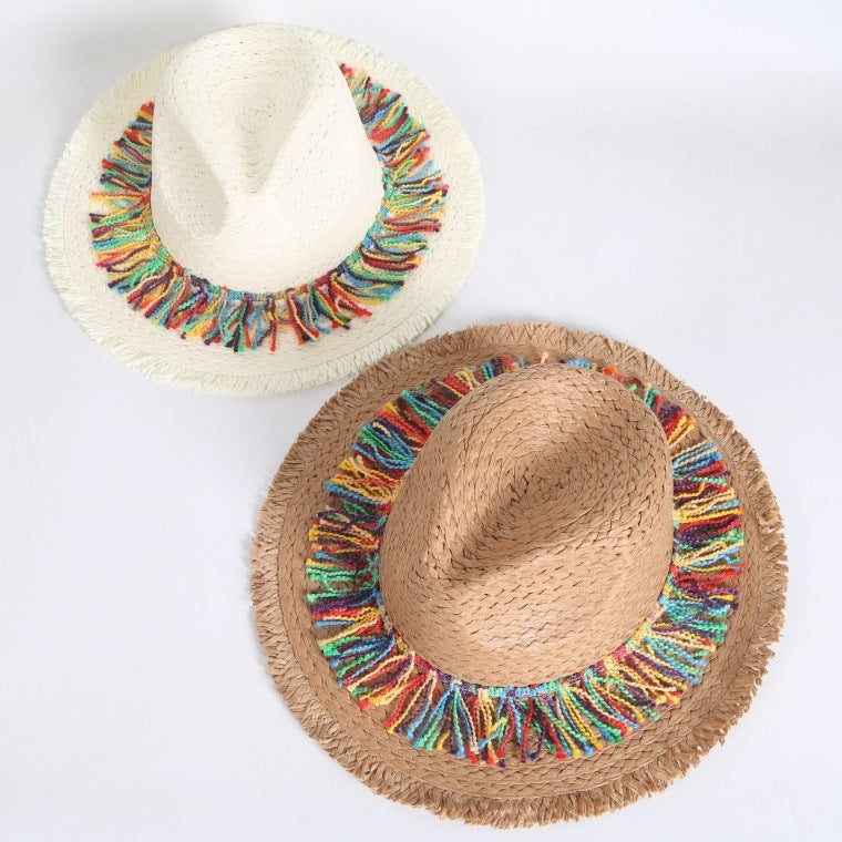 Color Fringed Stylish Straw Hat