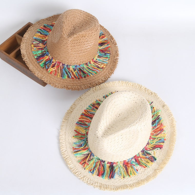 Color Fringed Stylish Straw Hat