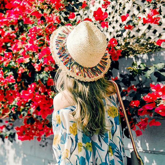 Color Fringed Stylish Straw Hat