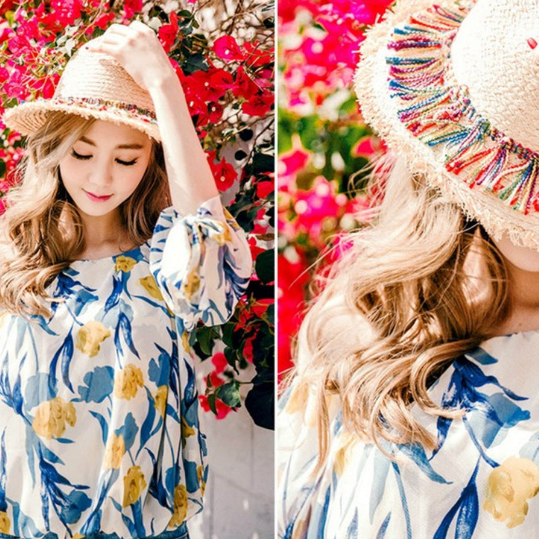 Color Fringed Stylish Straw Hat