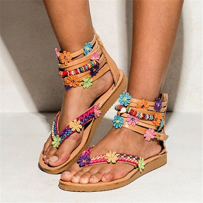 Ethnic Style Beaded Petal Sandals