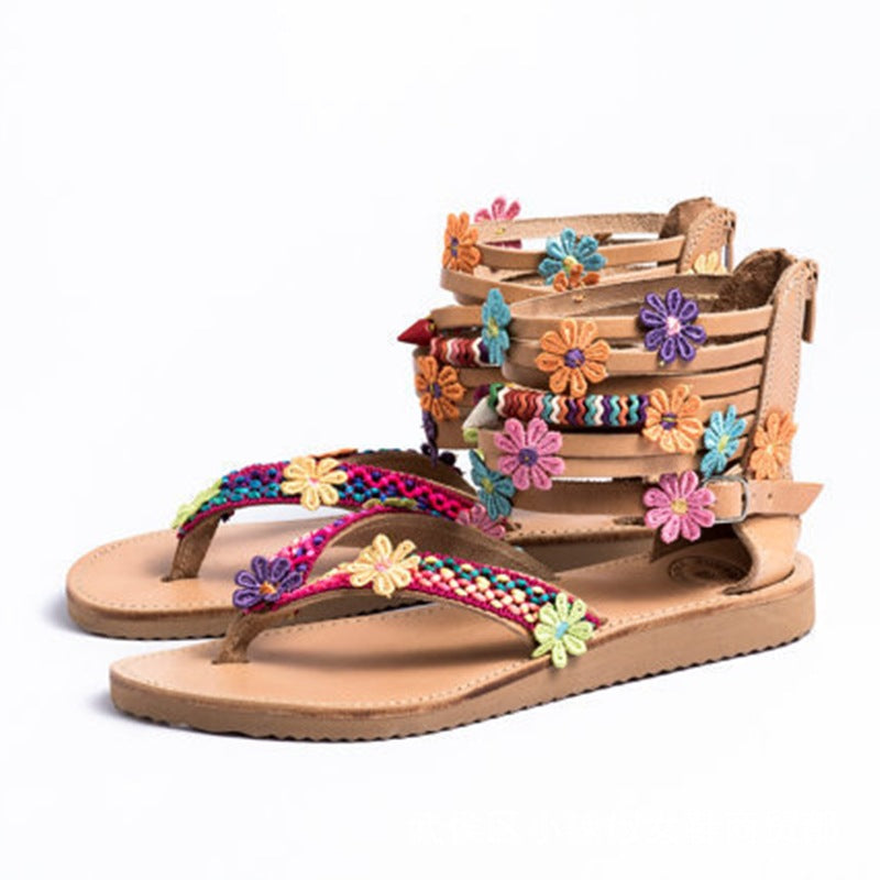 Ethnic Style Beaded Petal Sandals