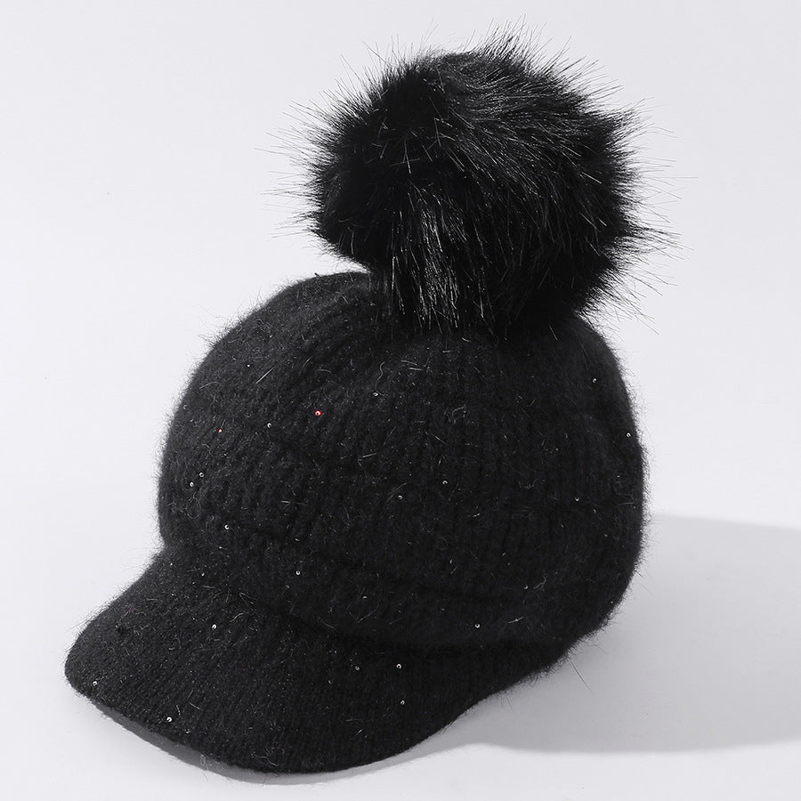 Women's Rabbit Fur Ball Hat