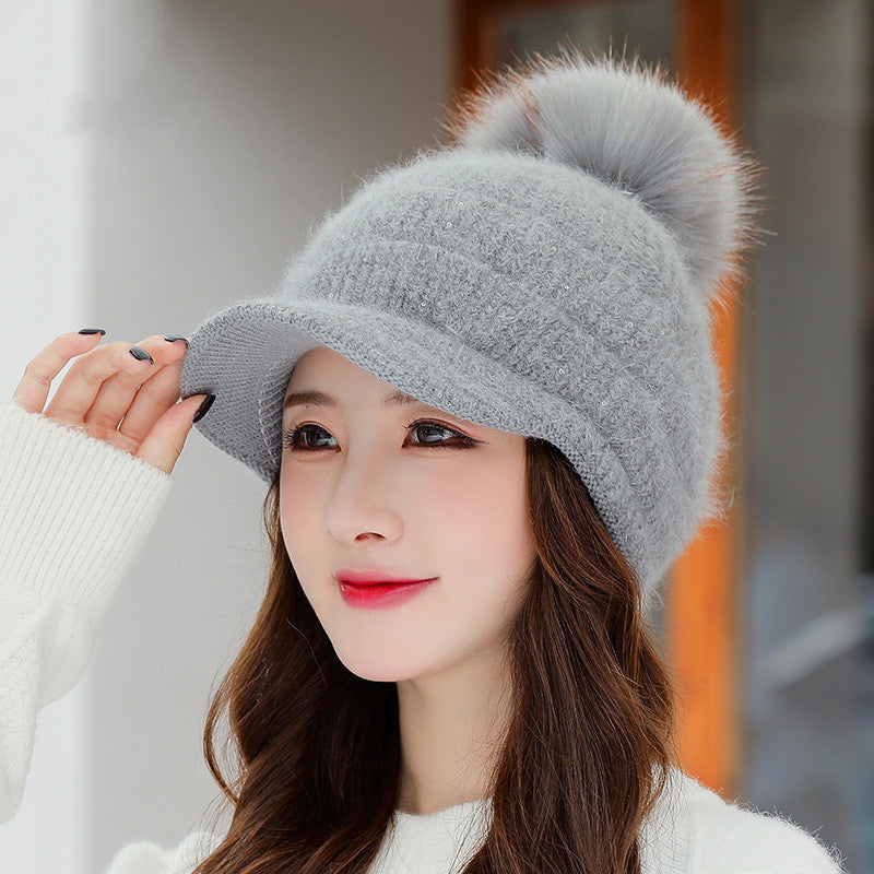 Women's Rabbit Fur Ball Hat