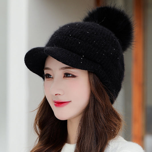 Women's Rabbit Fur Ball Hat