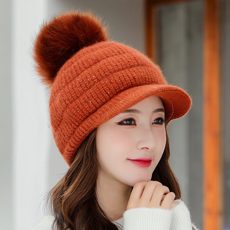 Women's Rabbit Fur Ball Hat